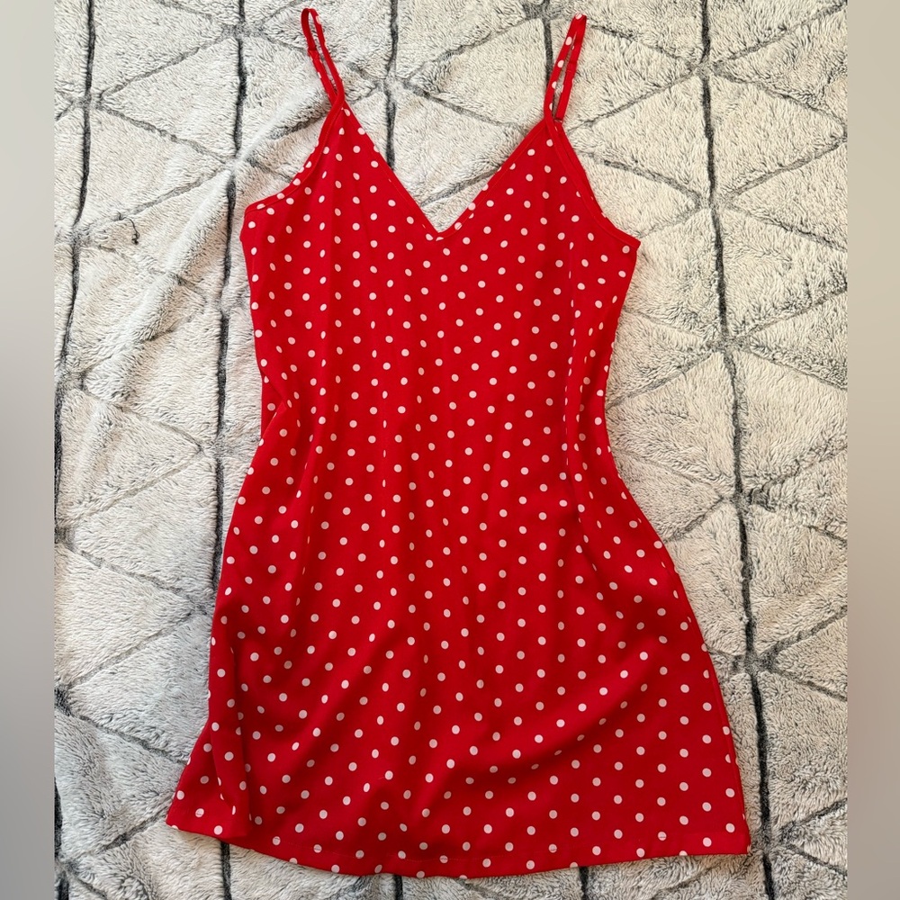 SHEIN Vibrant Red Polka Dot Slip Dress